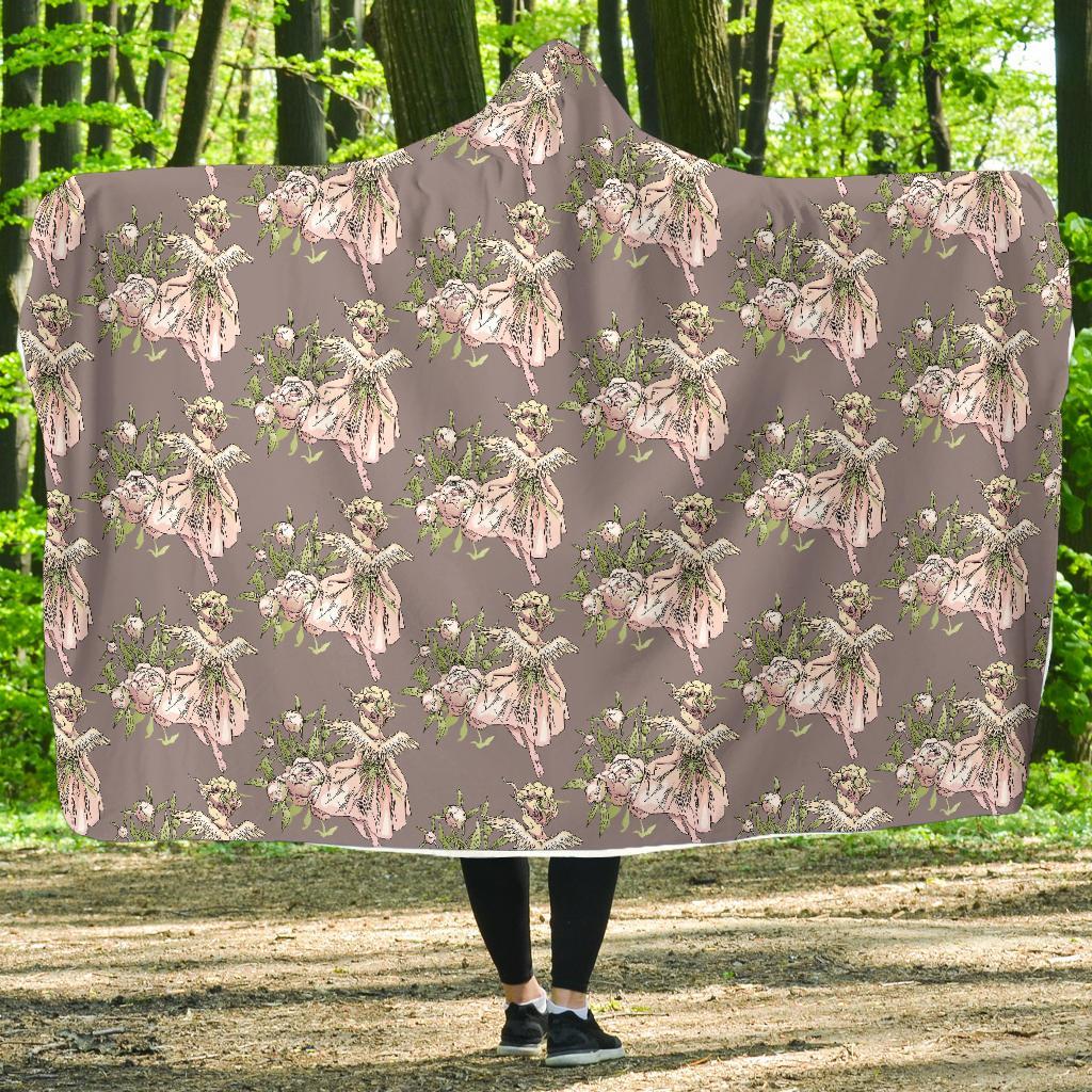 Angel Floral Print Pattern Hooded Blanket-grizzshop