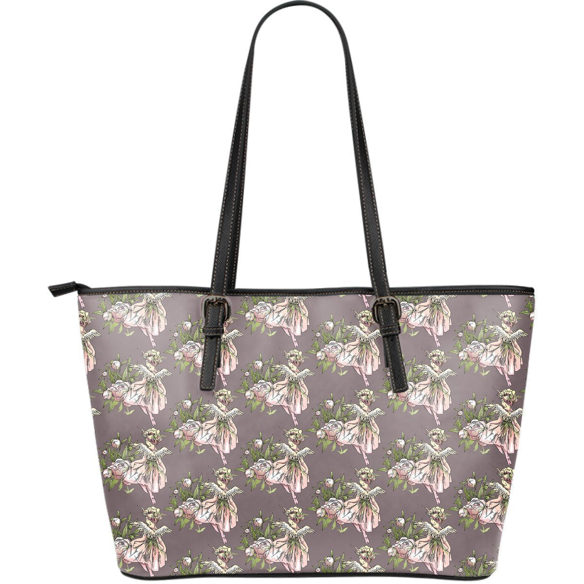 Angel Floral Print Pattern Leather Tote Bag-grizzshop