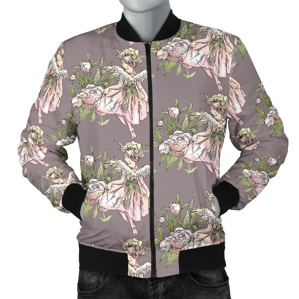 Angel Floral Print Pattern Men's Bomber Jacket-grizzshop