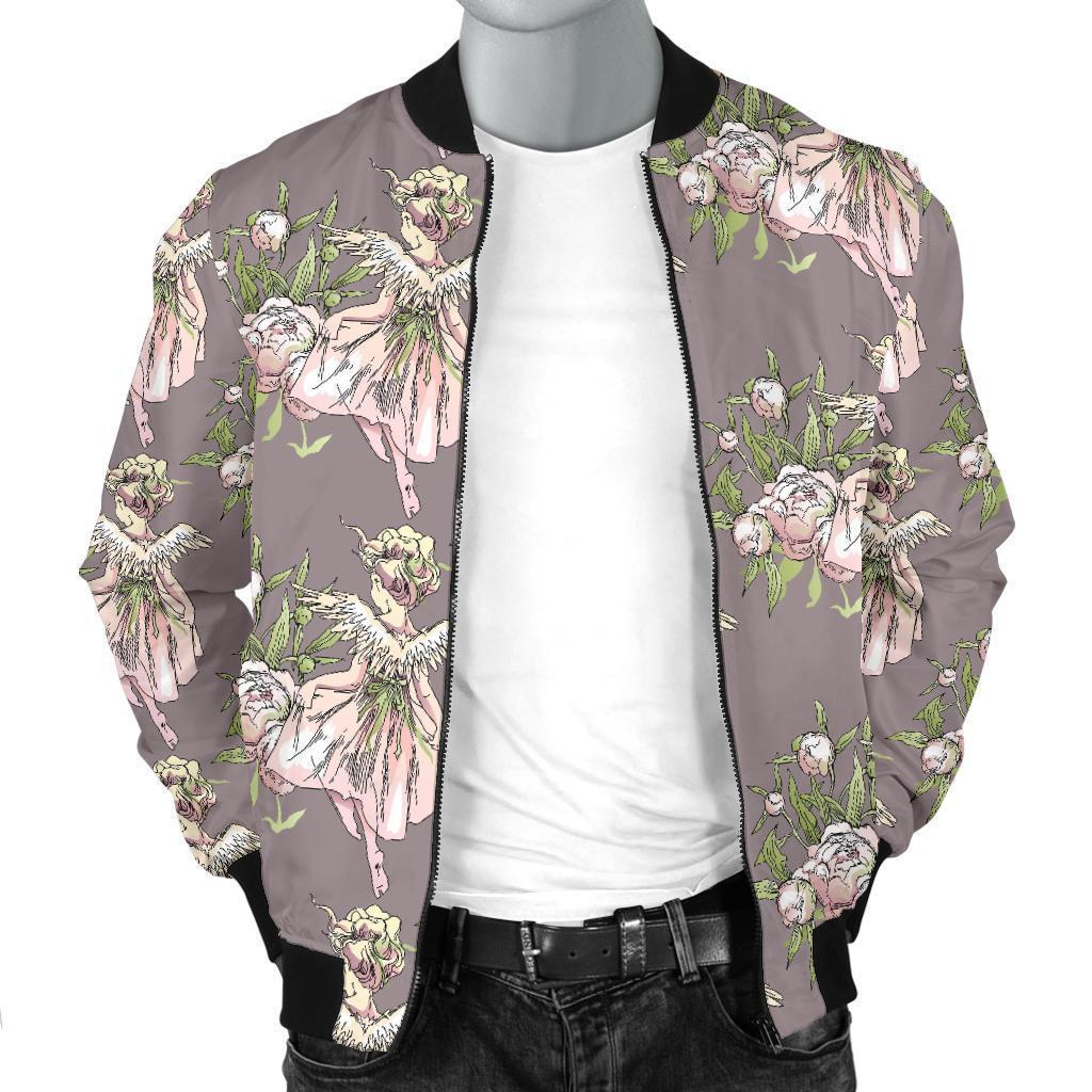 Angel Floral Print Pattern Men's Bomber Jacket-grizzshop