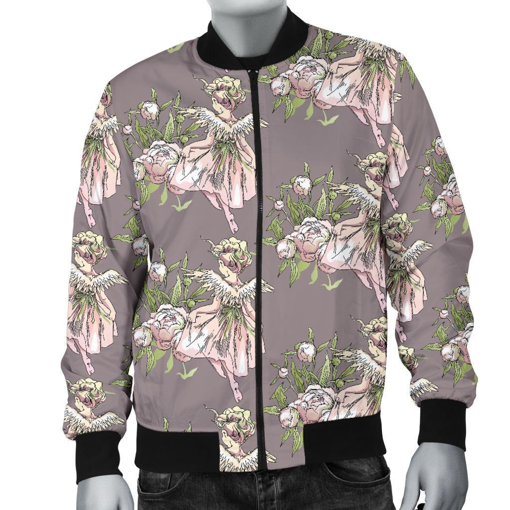 Angel Floral Print Pattern Men's Bomber Jacket-grizzshop