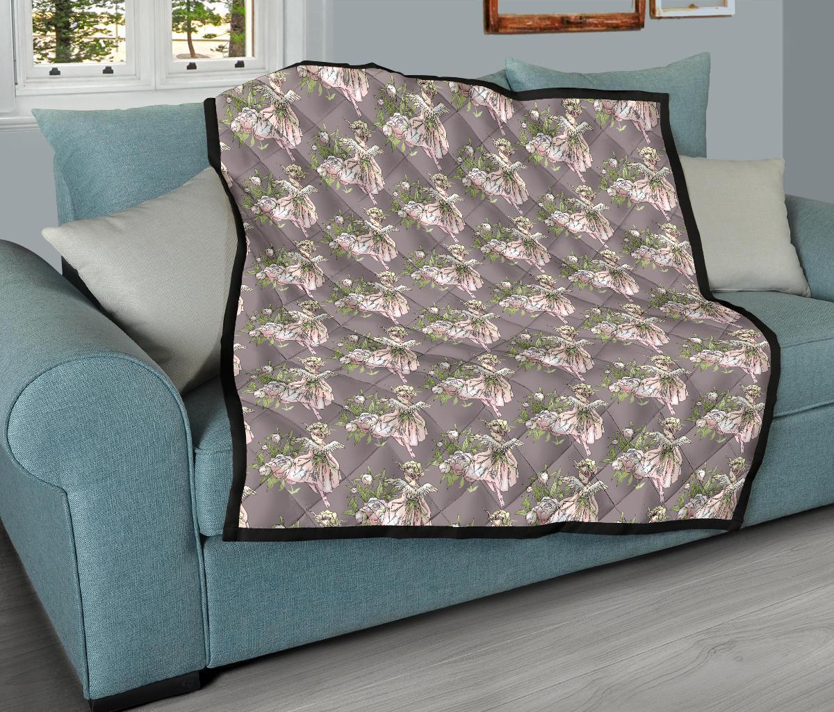 Angel Floral Print Pattern Quilt-grizzshop