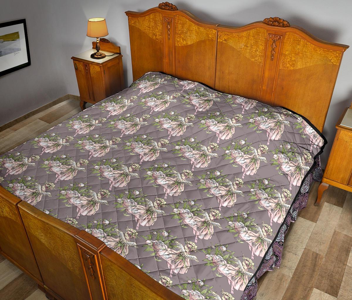 Angel Floral Print Pattern Quilt-grizzshop