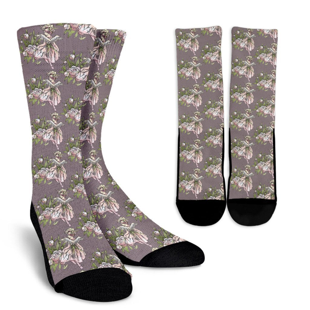 Angel Floral Print Pattern Unisex Crew Socks-grizzshop