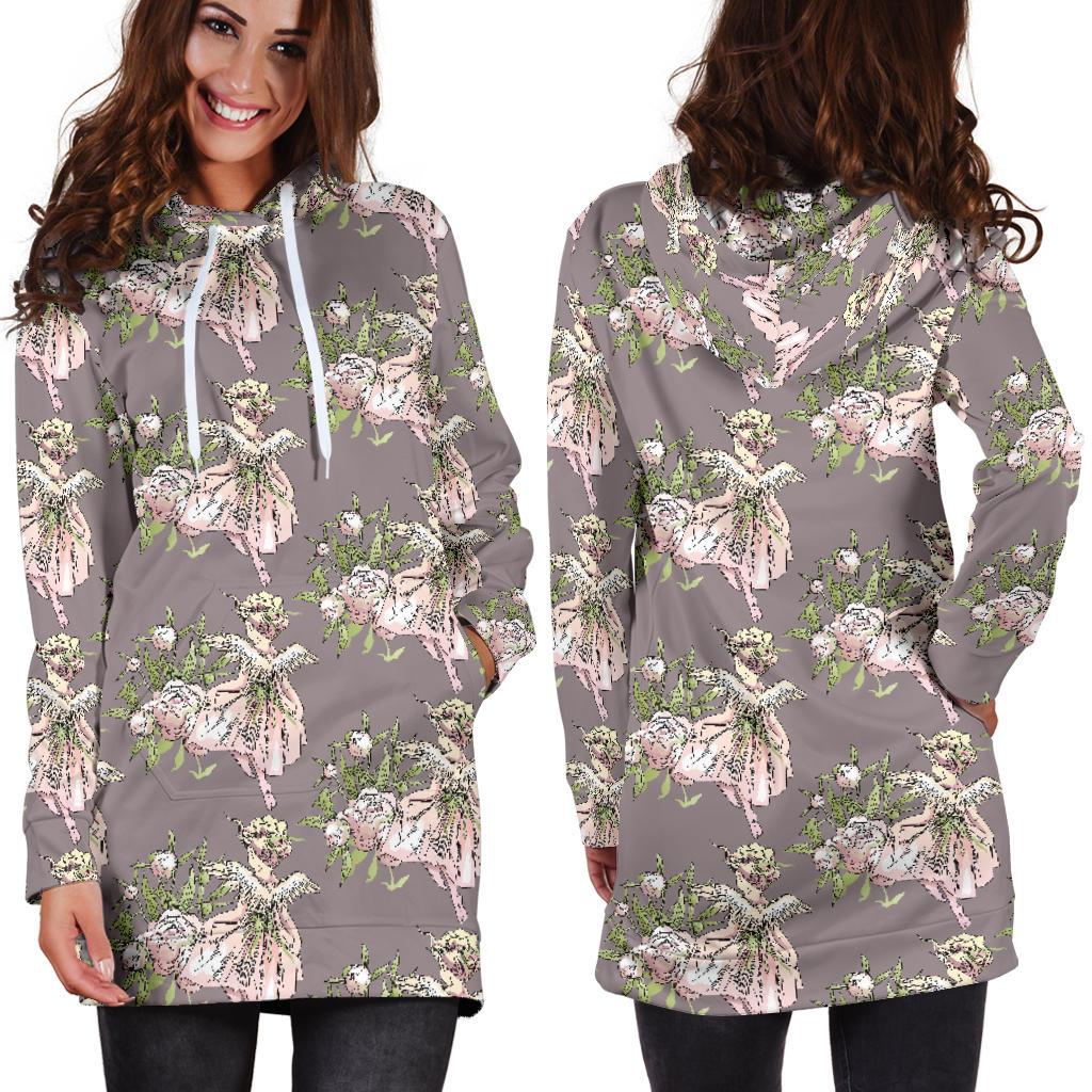 Angel Floral Print Pattern Women Hoodie Dress-grizzshop