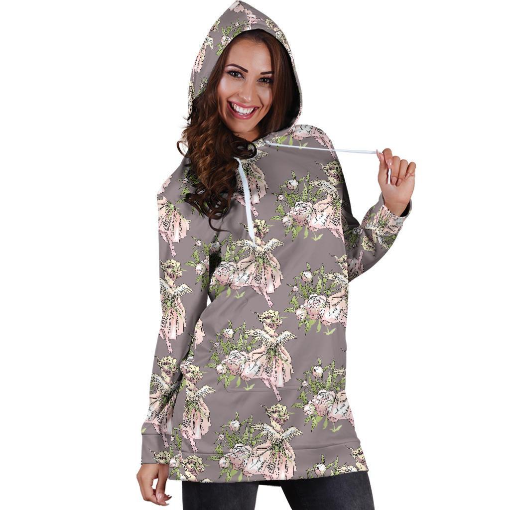 Angel Floral Print Pattern Women Hoodie Dress-grizzshop