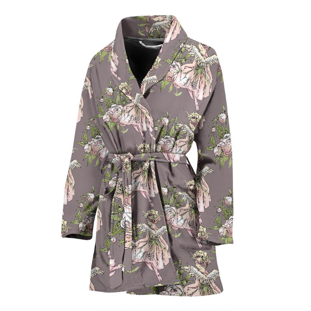 Angel Floral Print Pattern Women Long Robe-grizzshop