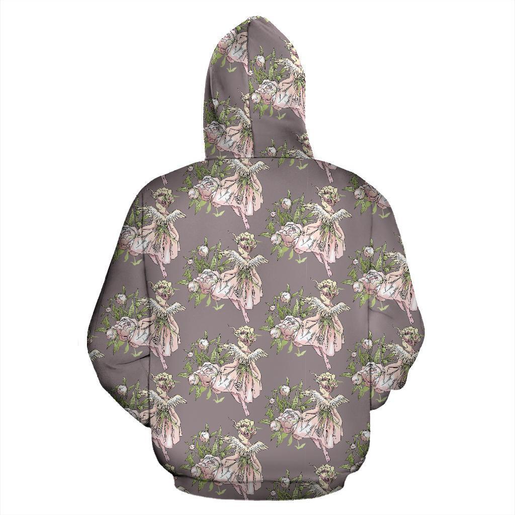 Angel Floral Print Pattern Women Men Pullover Hoodie-grizzshop