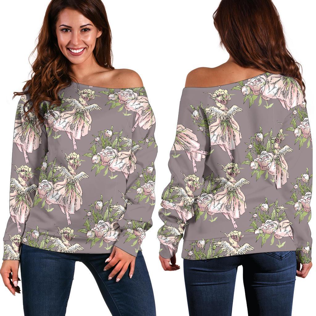 Angel Floral Print Pattern Women Off Shoulder Sweatshirt-grizzshop