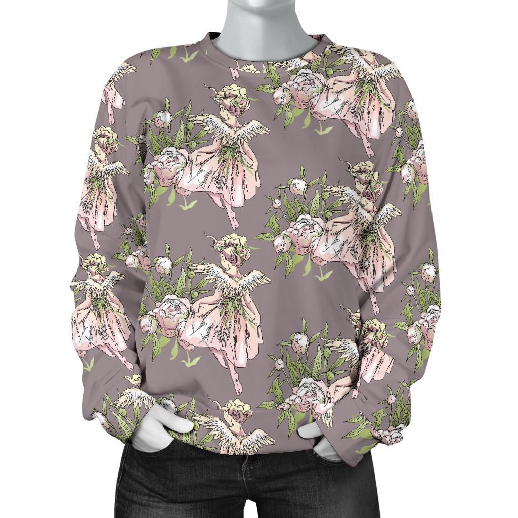 Angel Floral Print Pattern Women's Sweatshirt-grizzshop