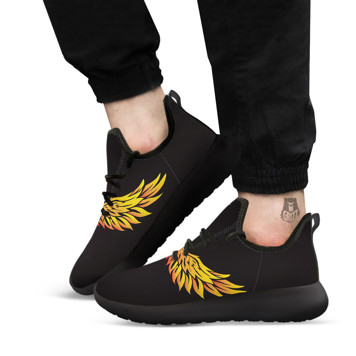 Angel Phoenix Print Black Athletic Shoes-grizzshop