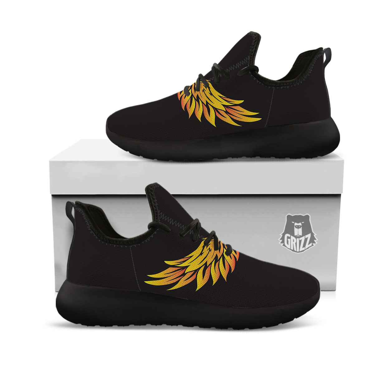 Angel Phoenix Print Black Athletic Shoes-grizzshop