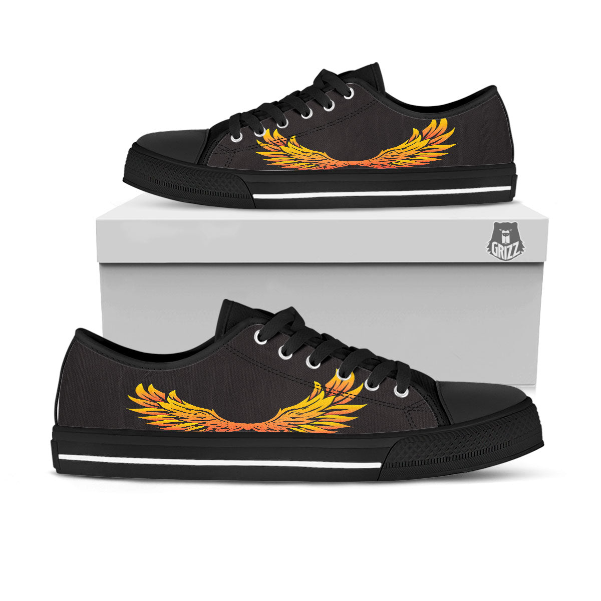 Angel Phoenix Print Black Low Top Shoes-grizzshop