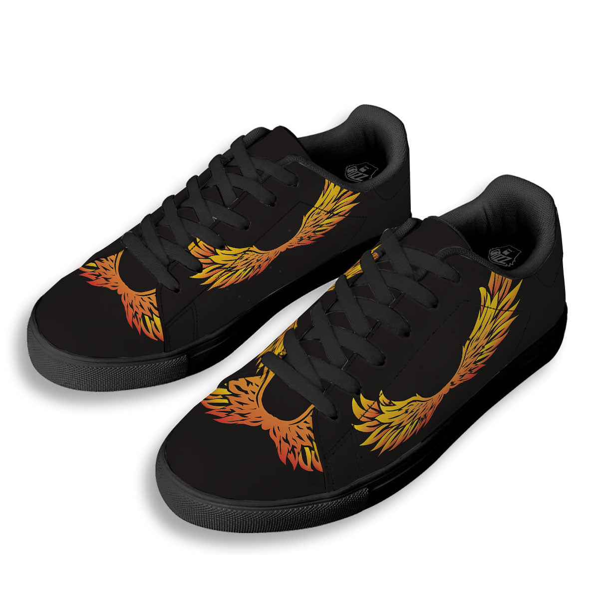 Angel Phoenix Print Black Low Top Sneakers-grizzshop