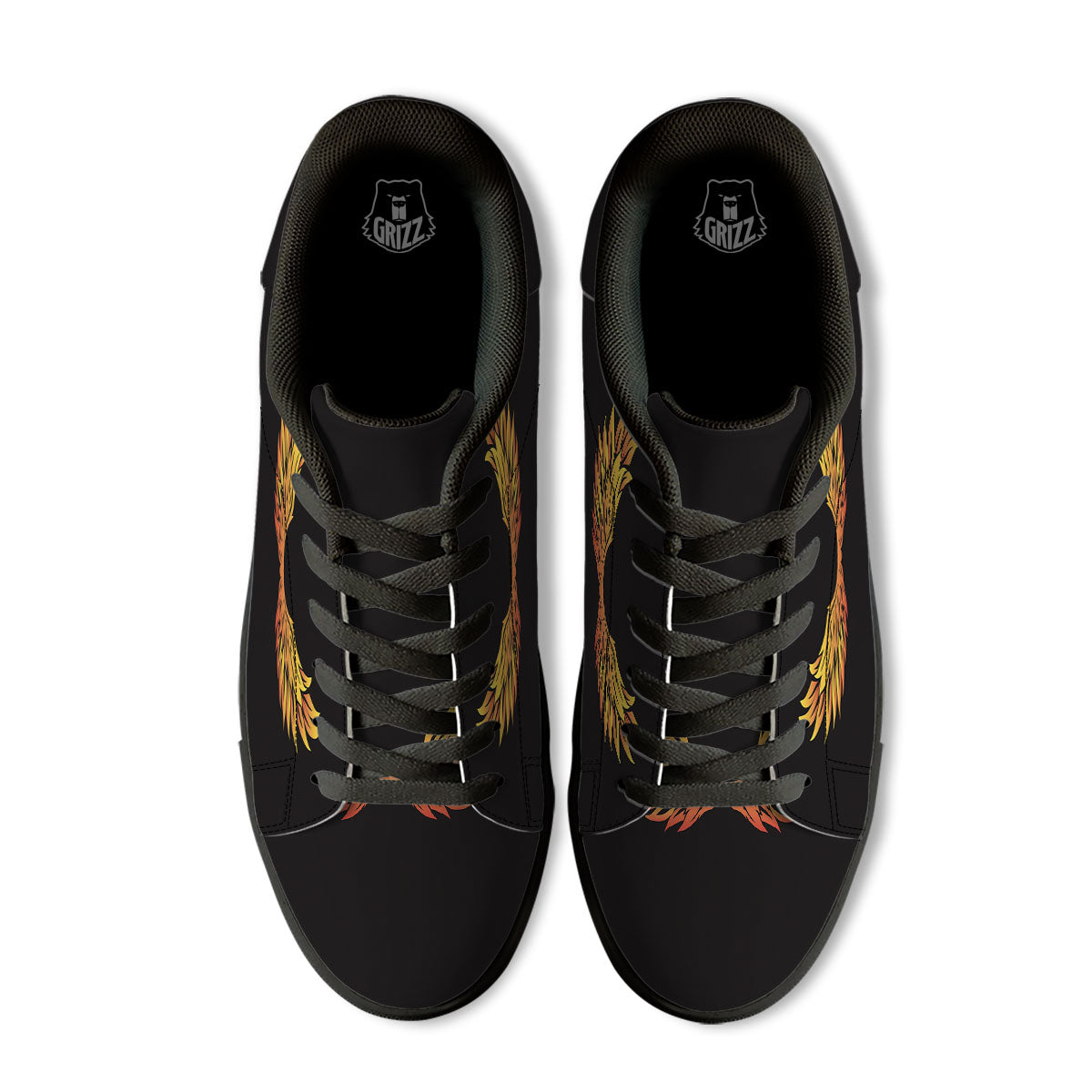 Angel Phoenix Print Black Low Top Sneakers-grizzshop