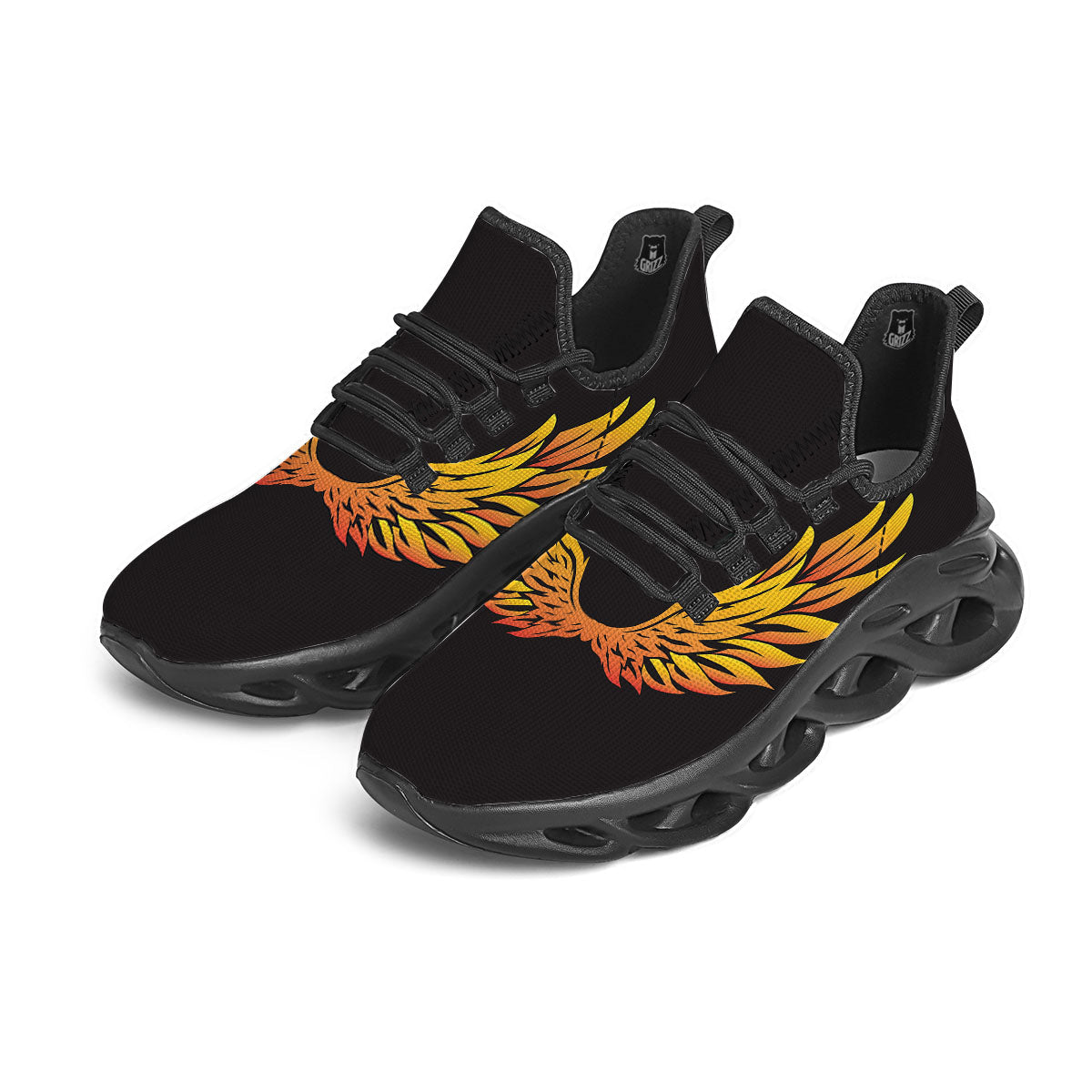 Angel Phoenix Print Black Running Shoes-grizzshop