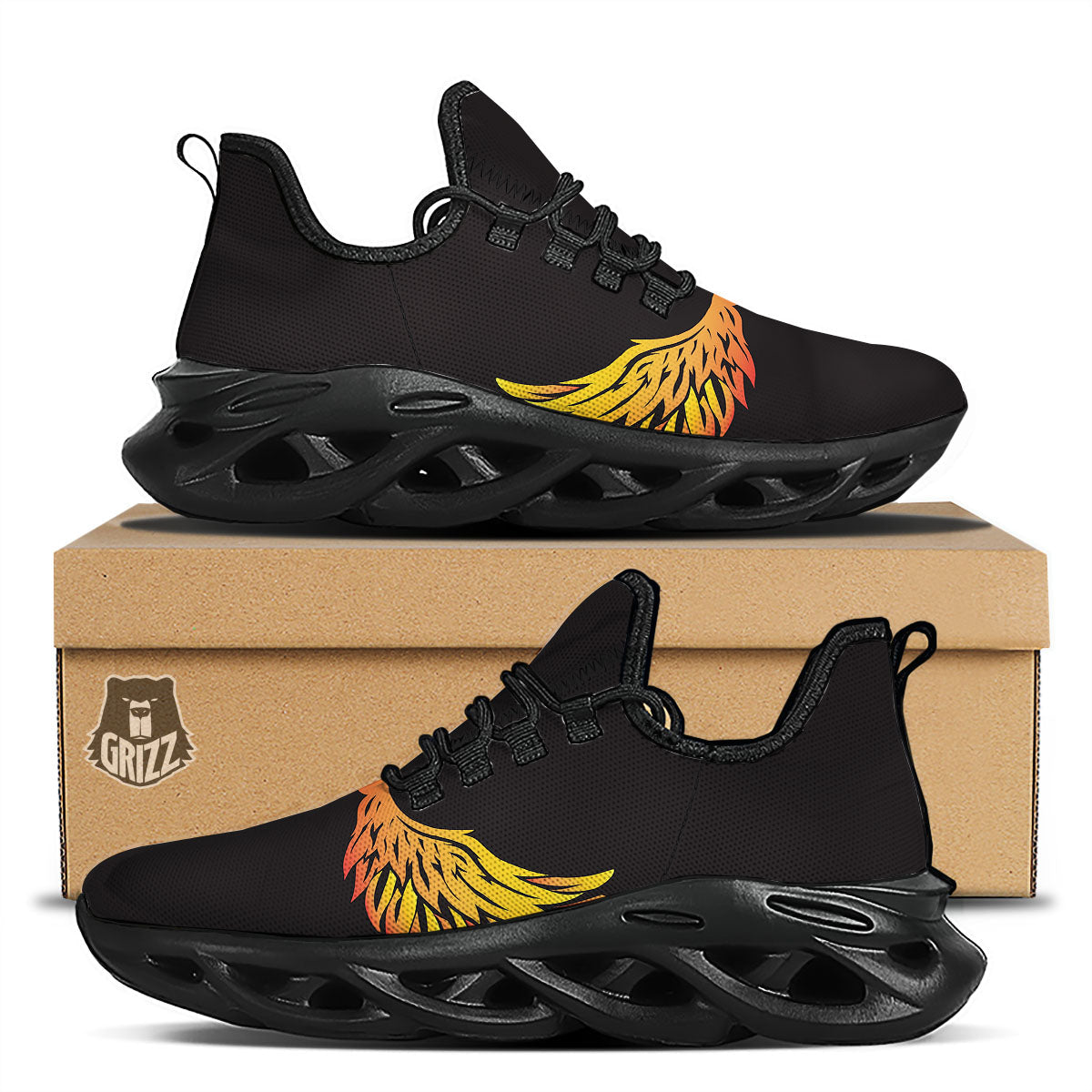 Angel Phoenix Print Black Running Shoes-grizzshop