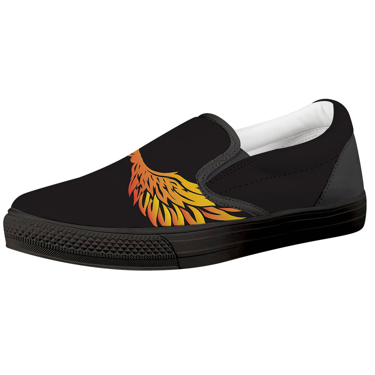 Angel Phoenix Print Black Slip On Shoes-grizzshop