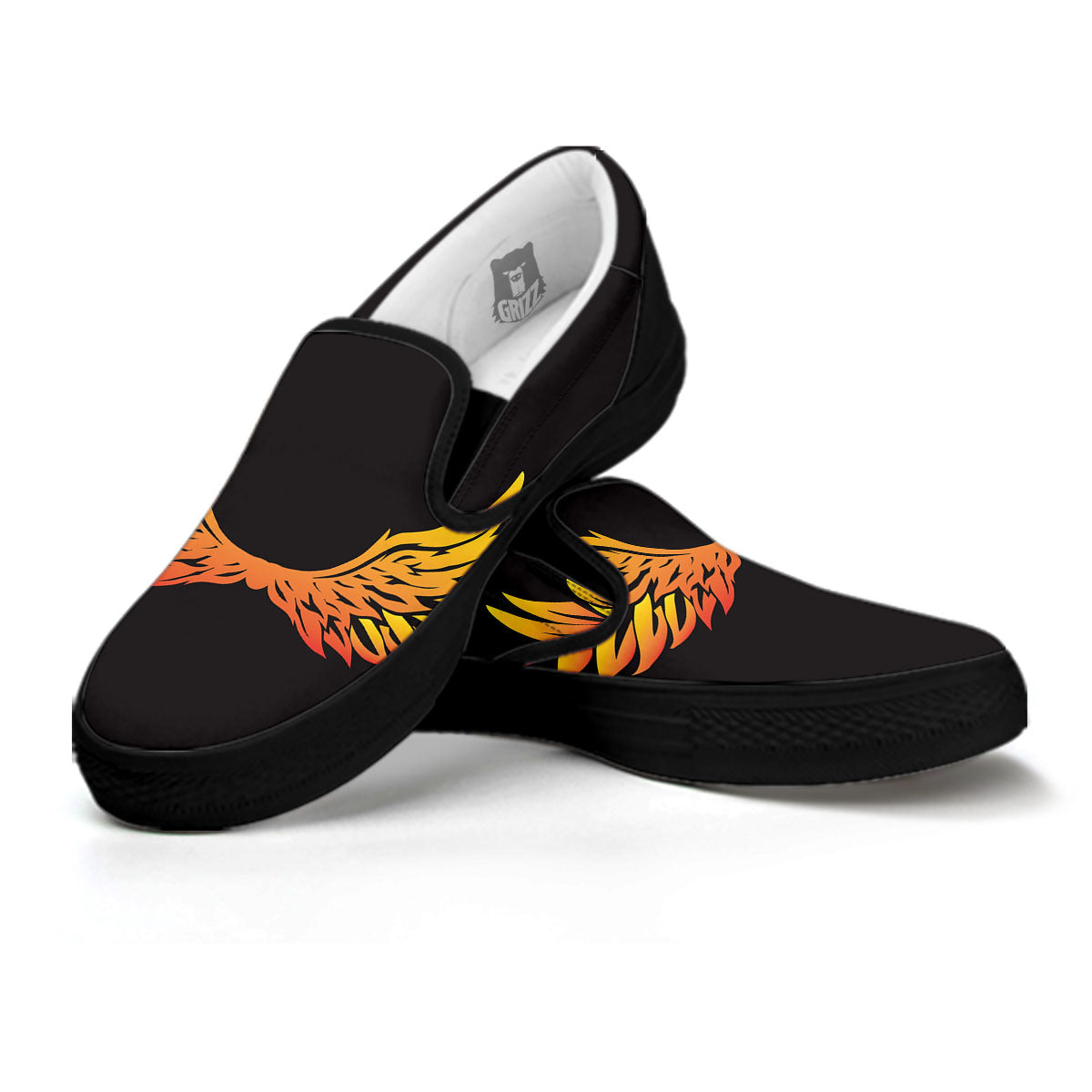 Angel Phoenix Print Black Slip On Shoes-grizzshop