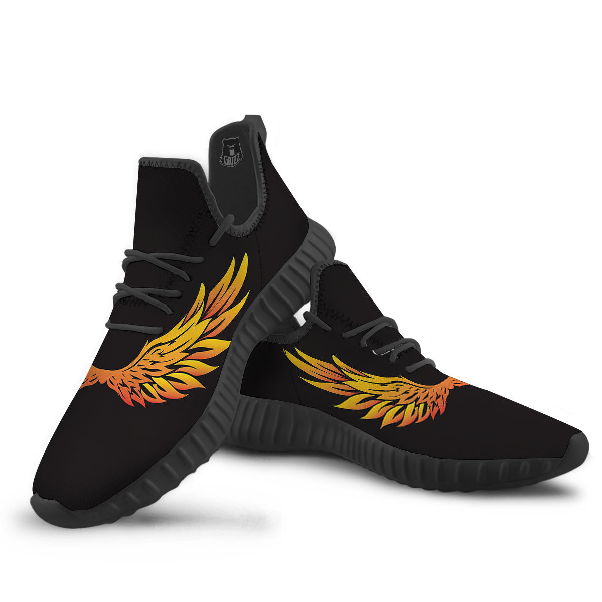 Angel Phoenix Print Black Walking Shoes-grizzshop