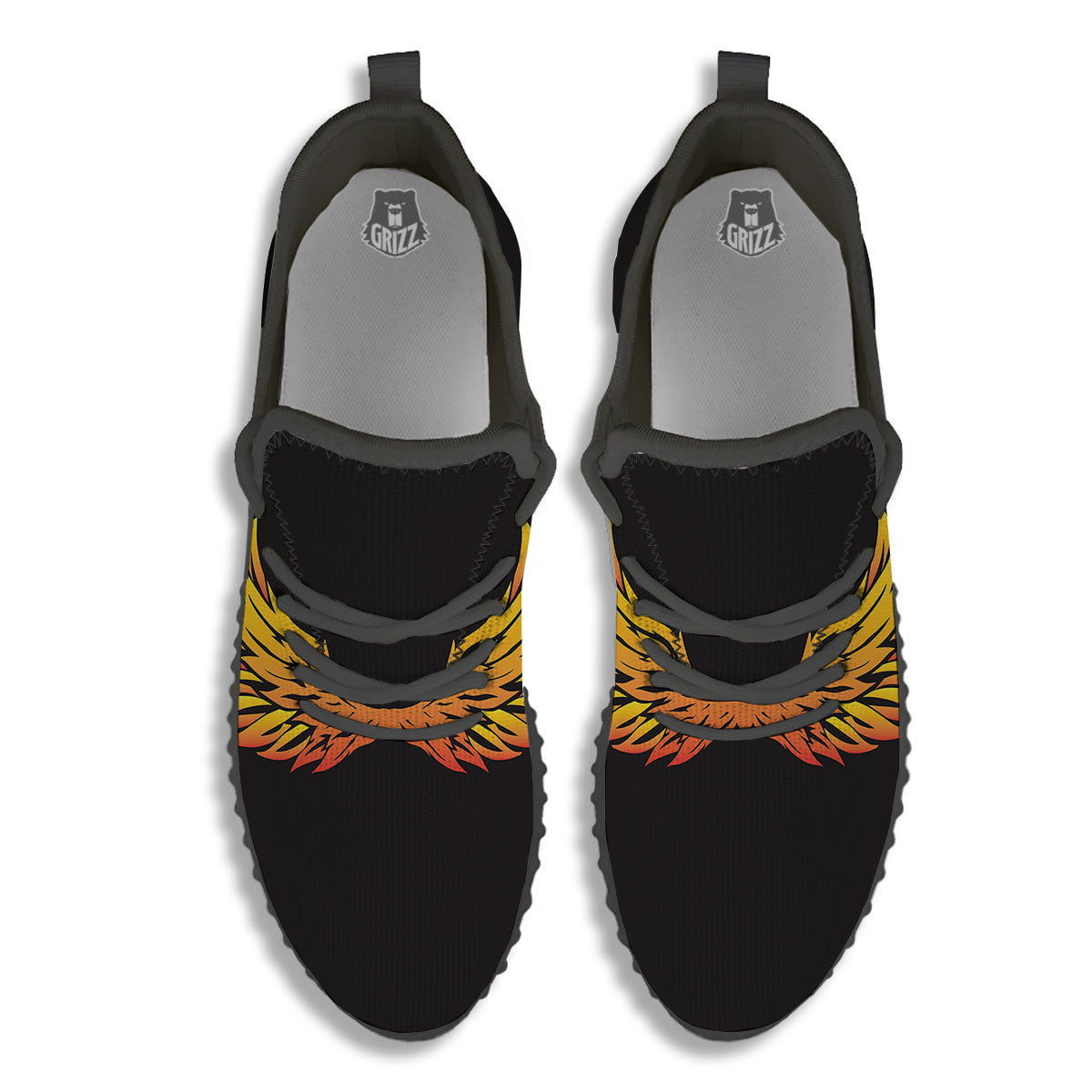 Angel Phoenix Print Black Walking Shoes-grizzshop