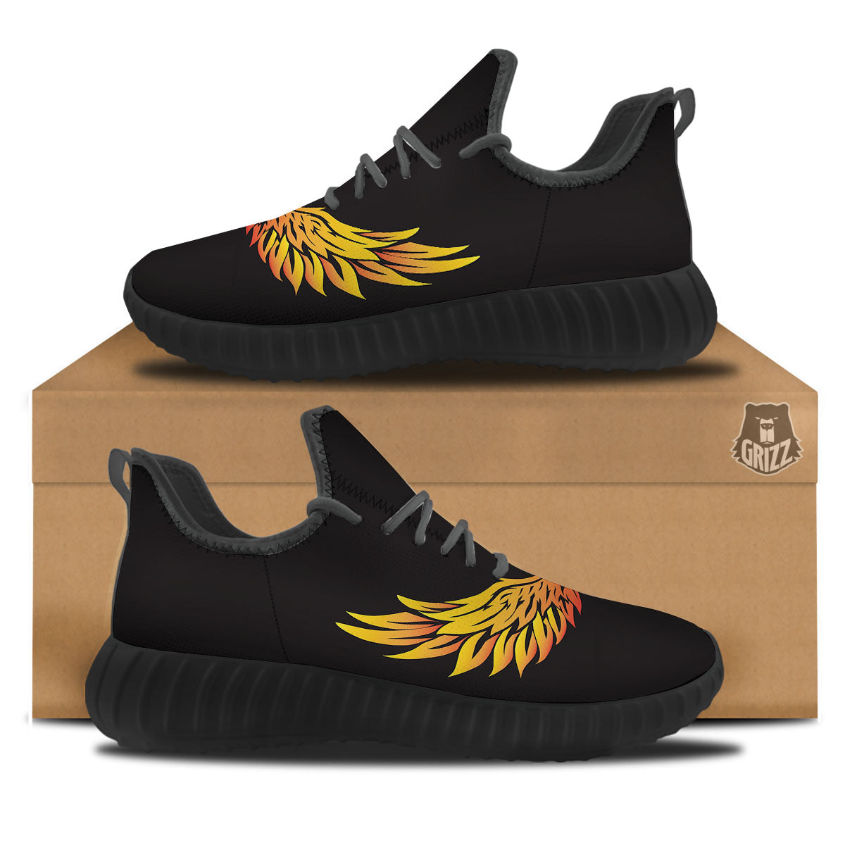 Angel Phoenix Print Black Walking Shoes-grizzshop