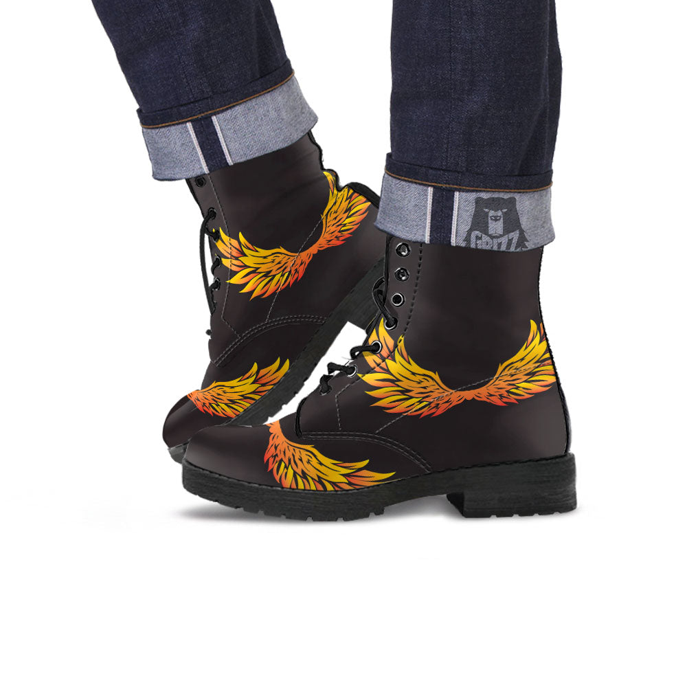 Angel Phoenix Print Leather Boots-grizzshop