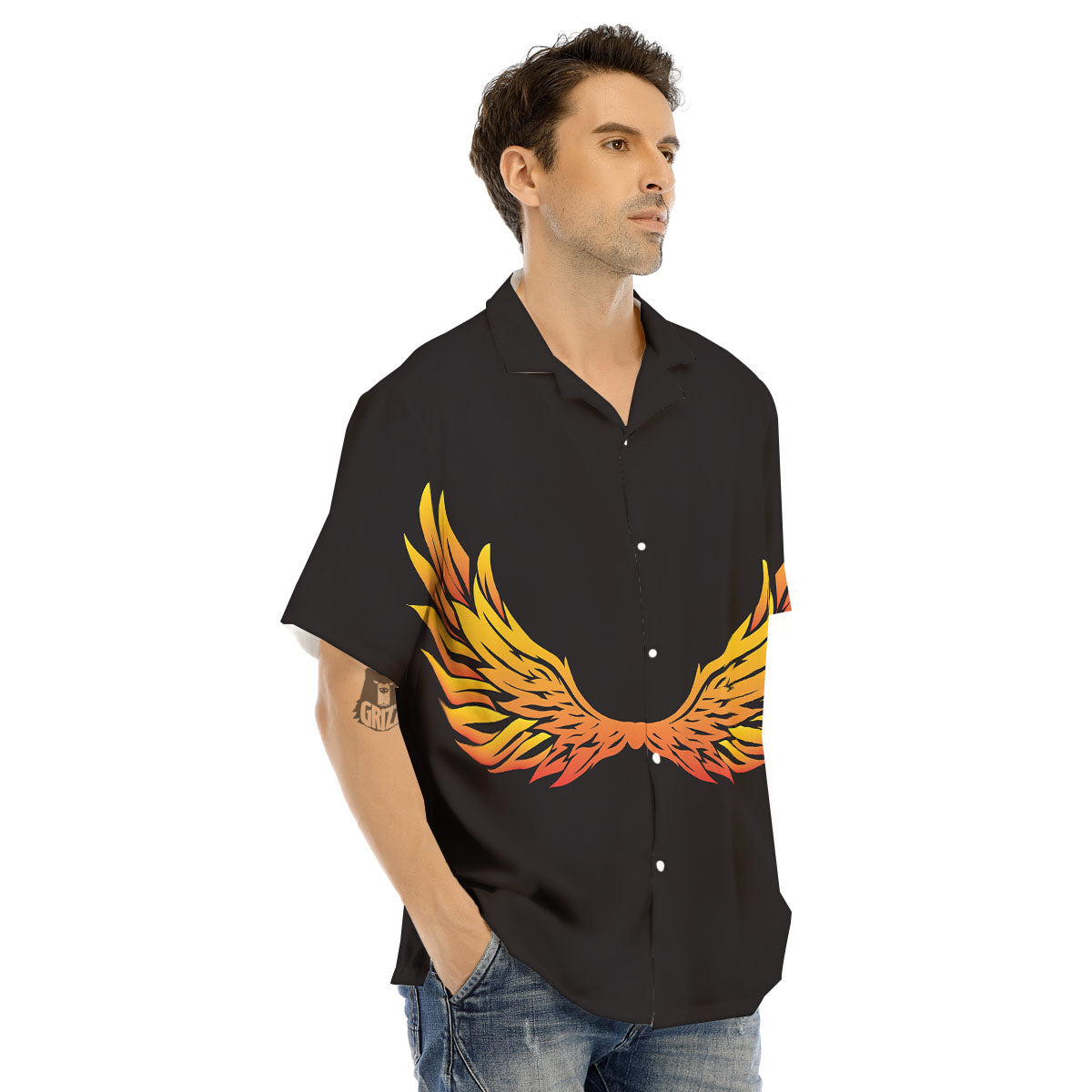 Angel Phoenix Print Men's Hawaiian Shirt-grizzshop