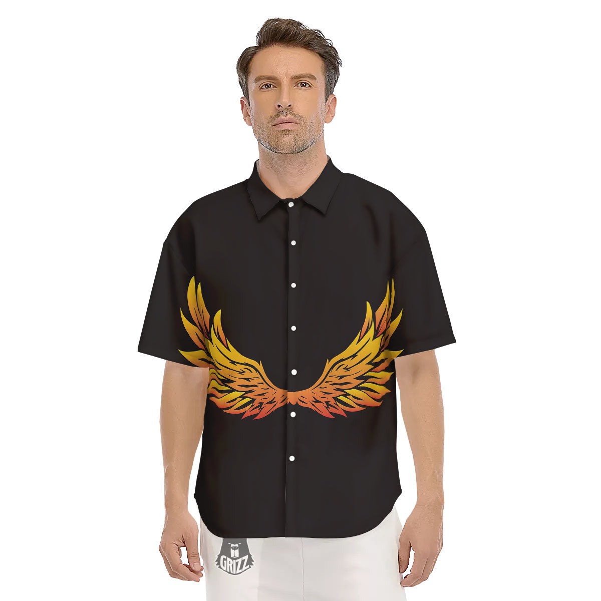 Angel Phoenix Print Men's Short Sleeve Shirts-grizzshop