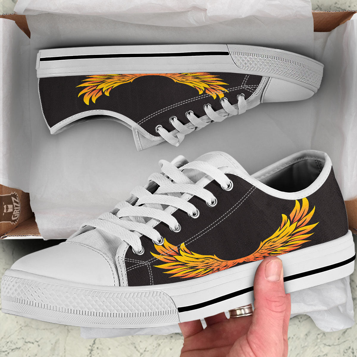 Angel Phoenix Print White Low Top Shoes-grizzshop