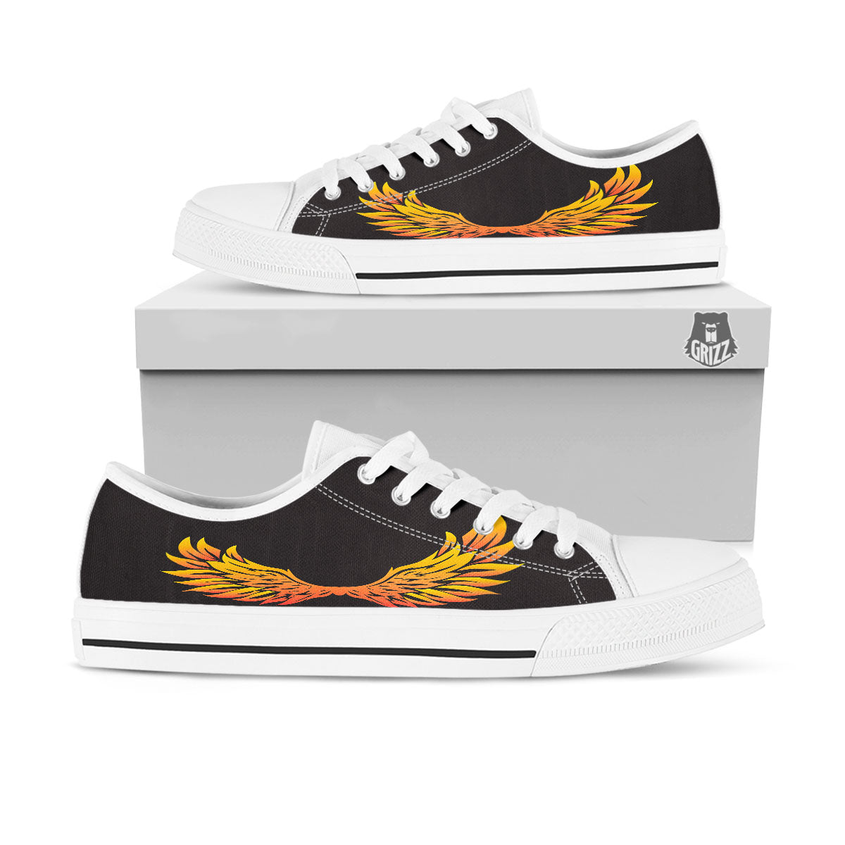 Angel Phoenix Print White Low Top Shoes-grizzshop