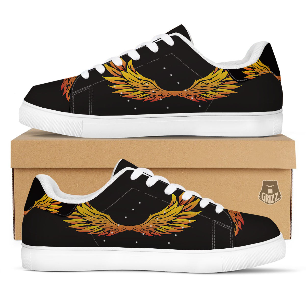Angel Phoenix Print White Low Top Sneakers-grizzshop