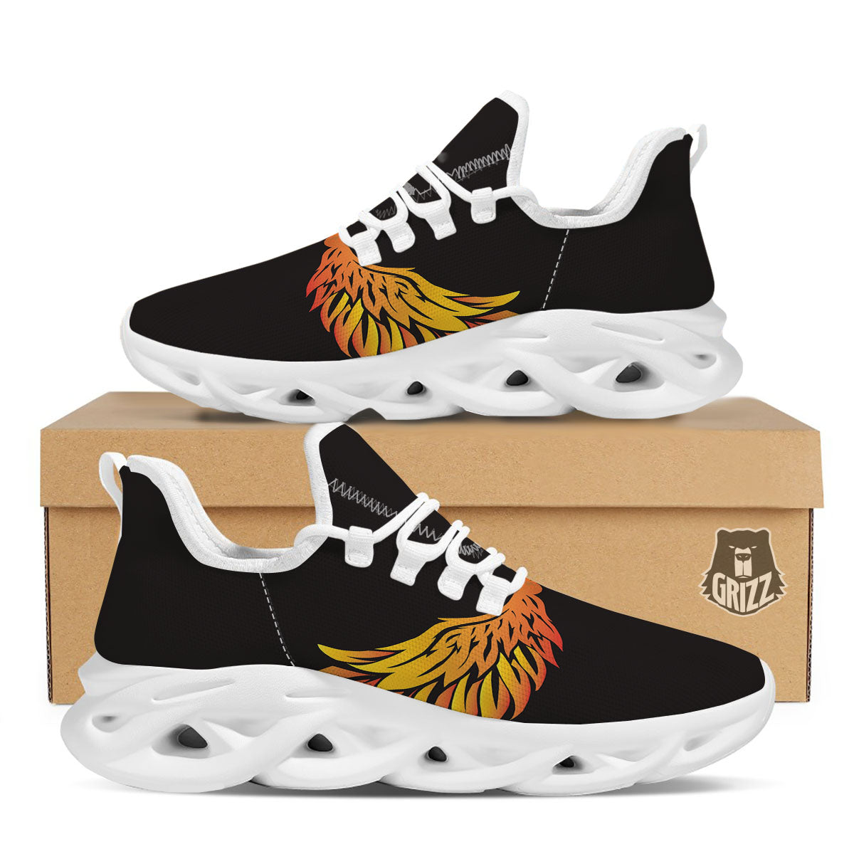 Angel Phoenix Print White Running Shoes-grizzshop