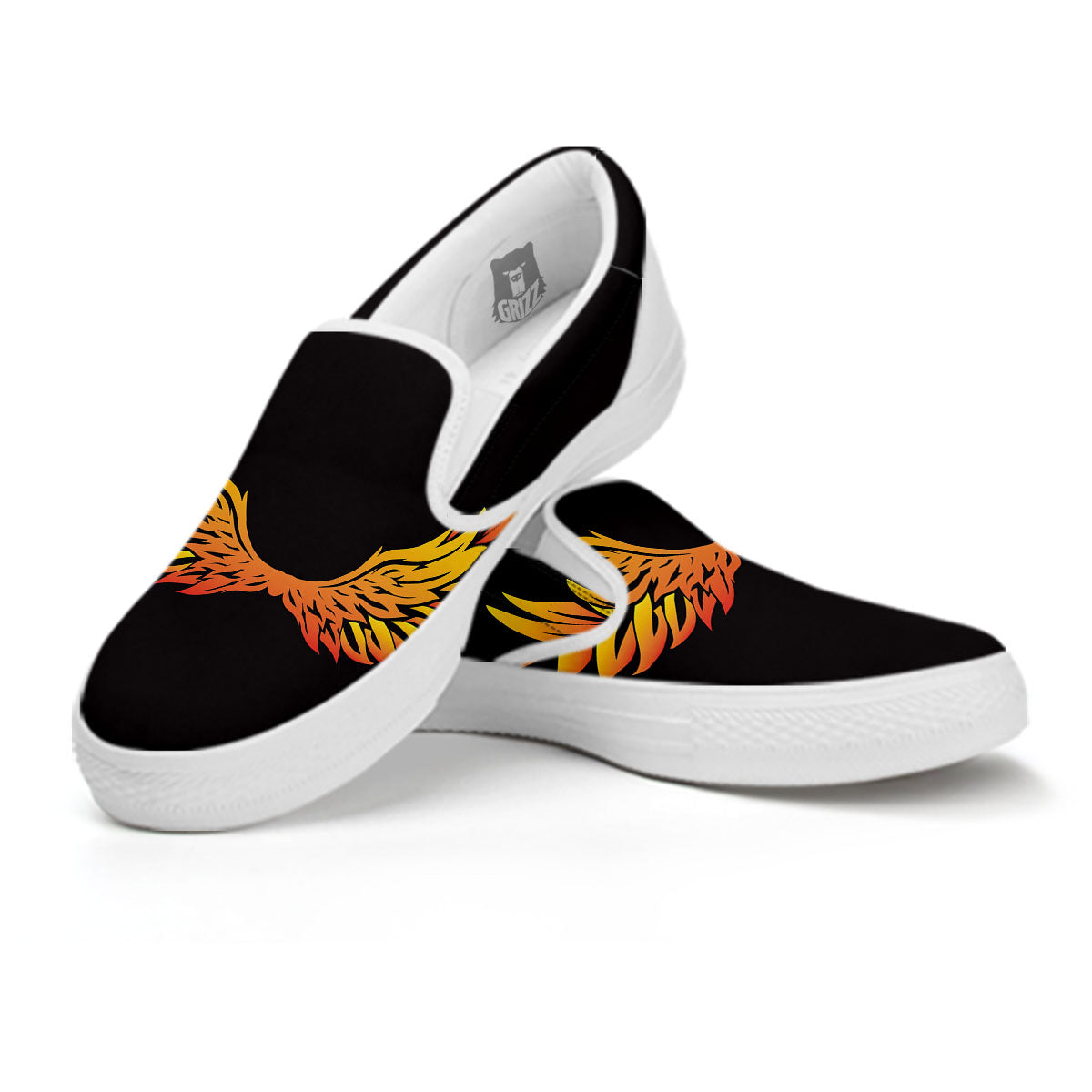 Angel Phoenix Print White Slip On Shoes-grizzshop