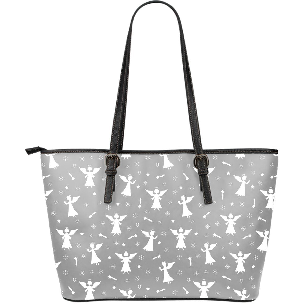 Angel Print Pattern Leather Tote Bag-grizzshop