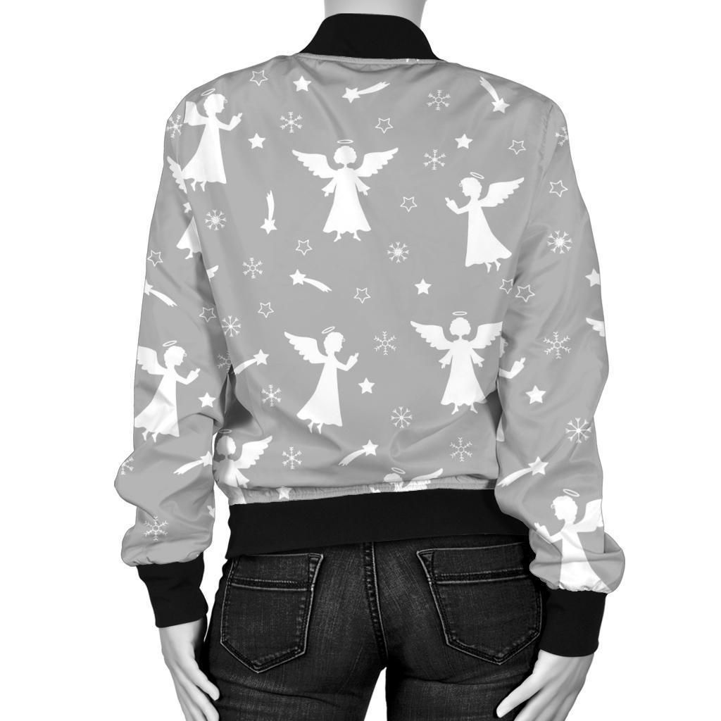 Angel Print Pattern Women Casual Bomber Jacket-grizzshop