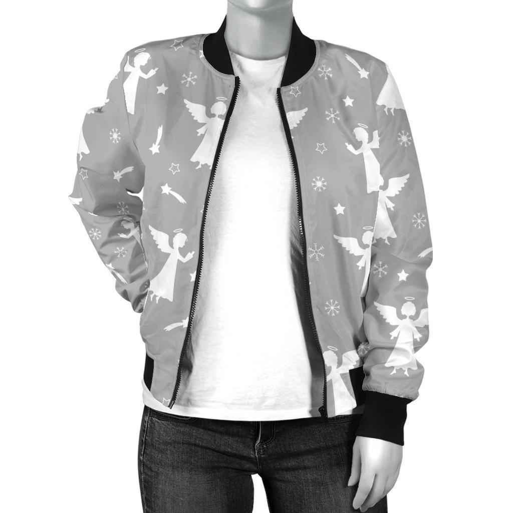 Angel Print Pattern Women Casual Bomber Jacket-grizzshop