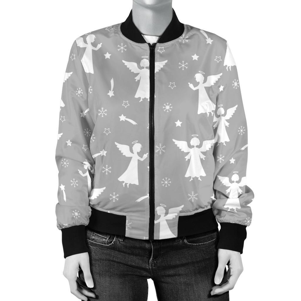 Angel Print Pattern Women Casual Bomber Jacket-grizzshop