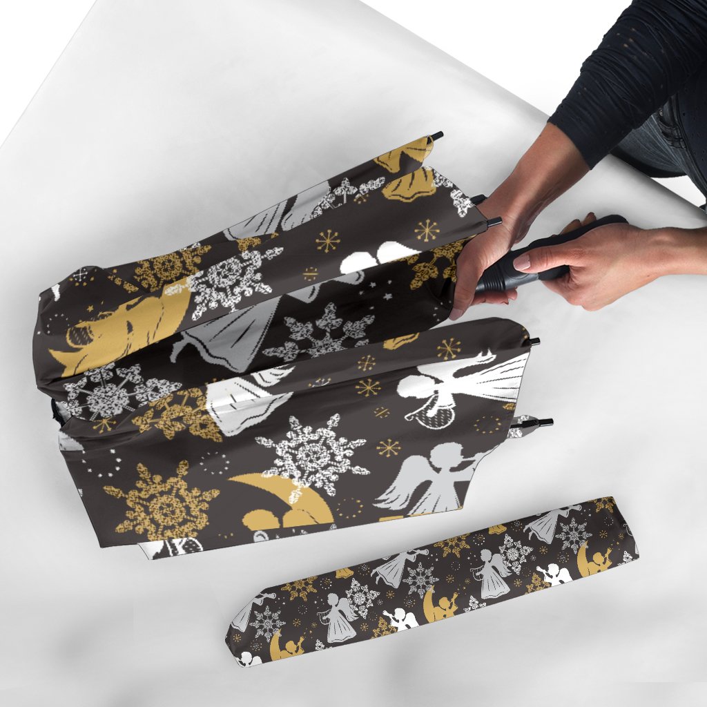 Angel Snowflake Print Pattern Automatic Foldable Umbrella-grizzshop