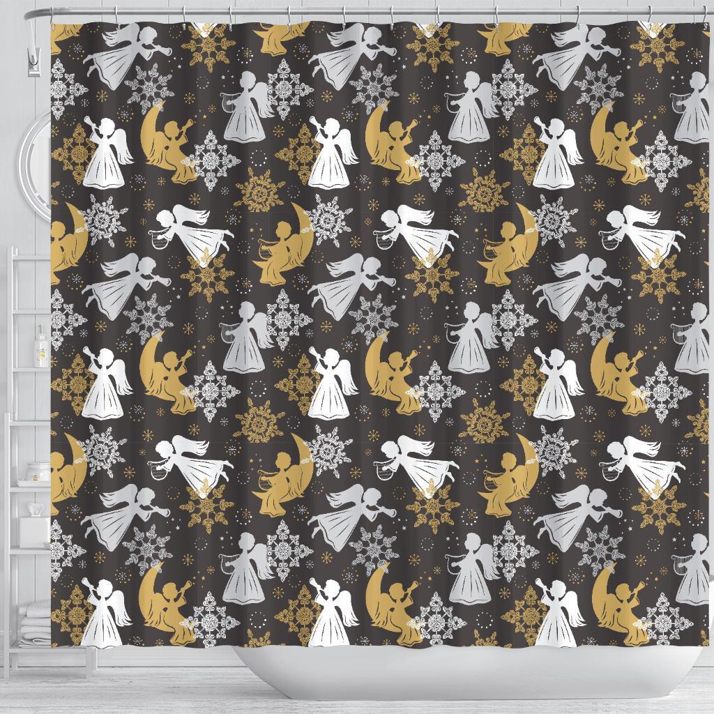 Angel Snowflake Print Pattern Bathroom Shower Curtain-grizzshop