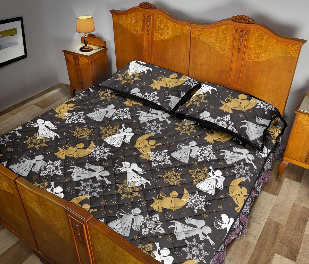 Angel Snowflake Print Pattern Bed Set Quilt-grizzshop