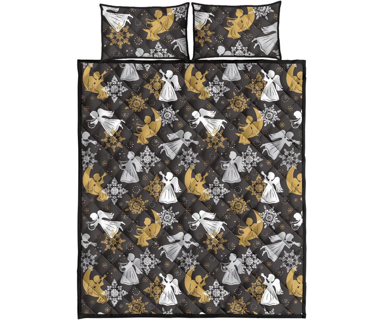 Angel Snowflake Print Pattern Bed Set Quilt-grizzshop