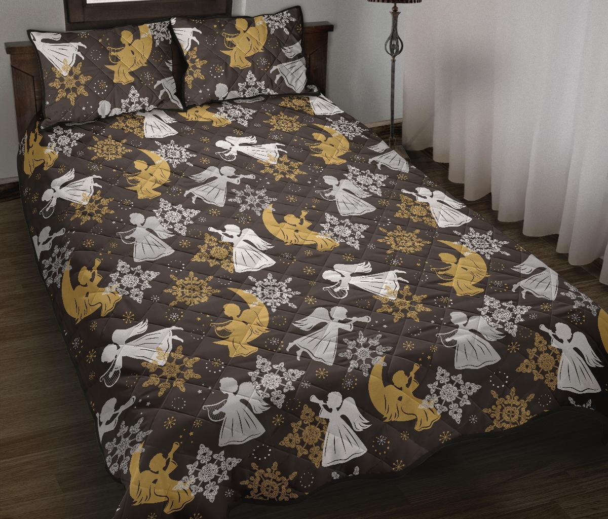 Angel Snowflake Print Pattern Bed Set Quilt-grizzshop