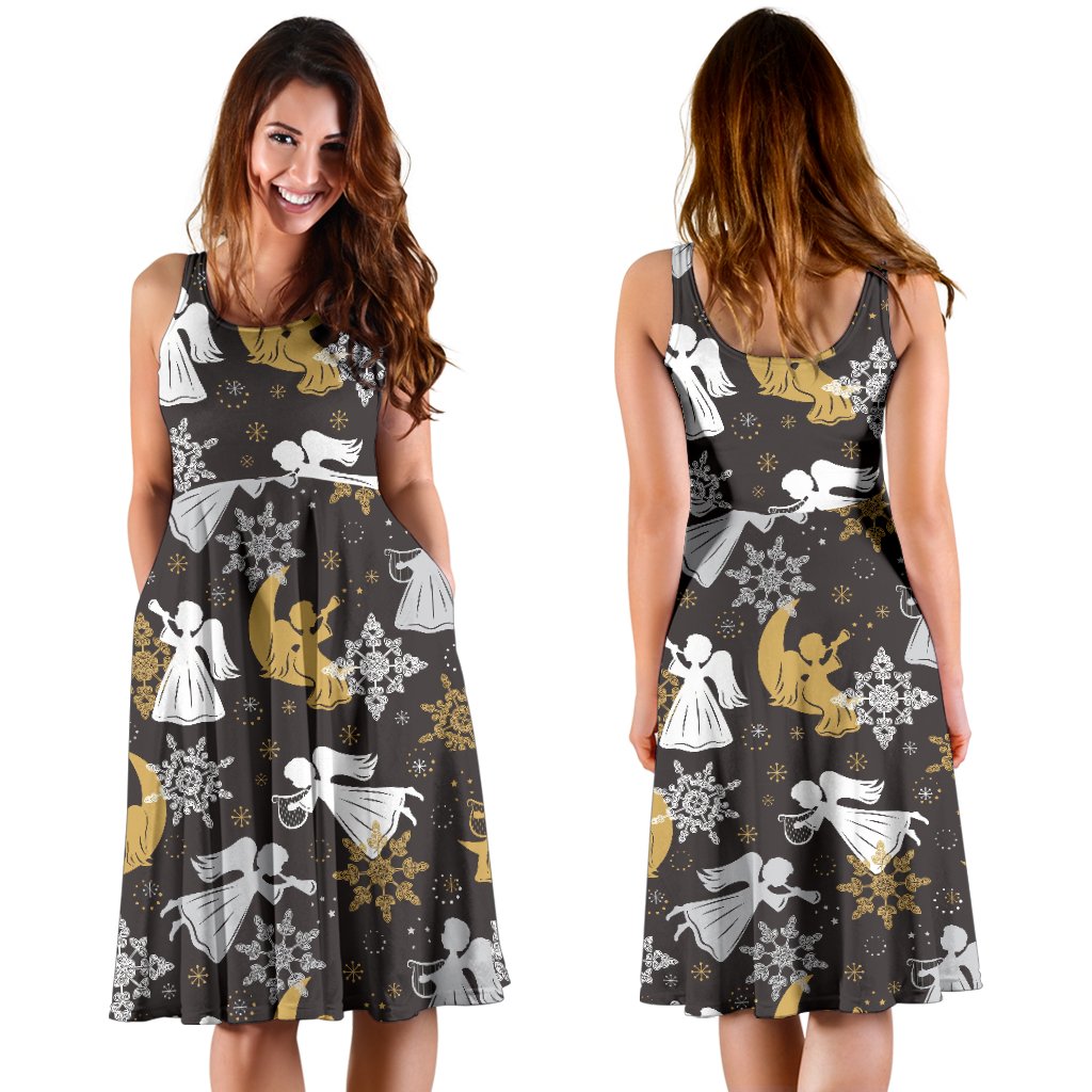 Angel Snowflake Print Pattern Dress-grizzshop