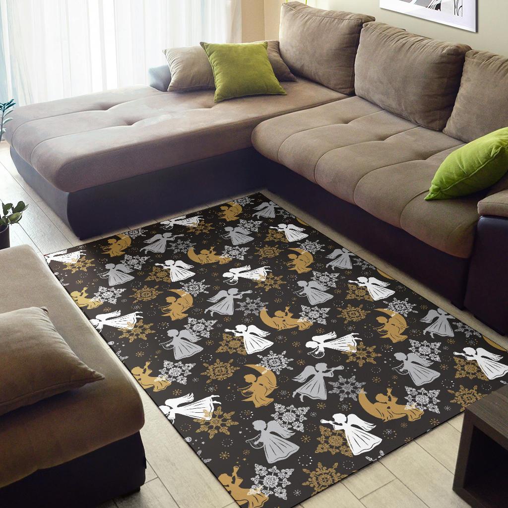 Angel Snowflake Print Pattern Floor Mat-grizzshop