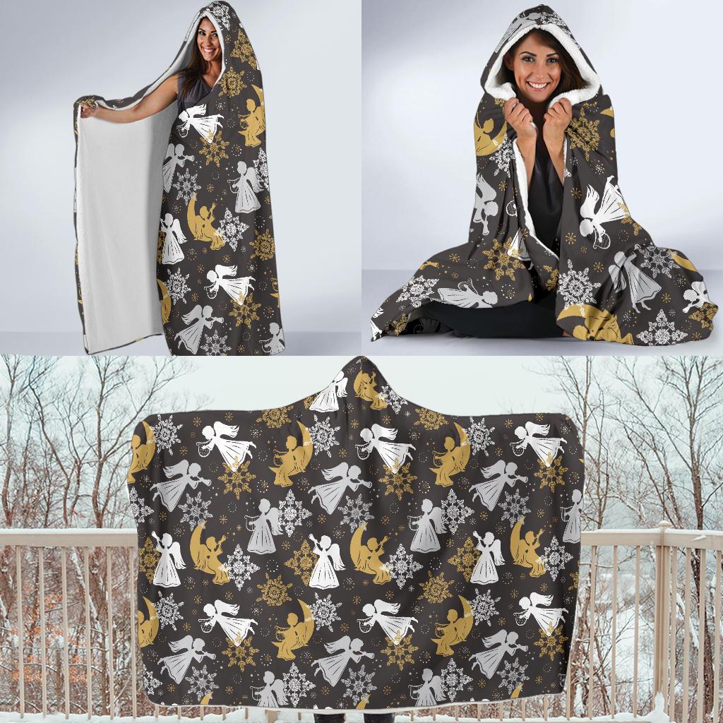 Angel Snowflake Print Pattern Hooded Blanket-grizzshop