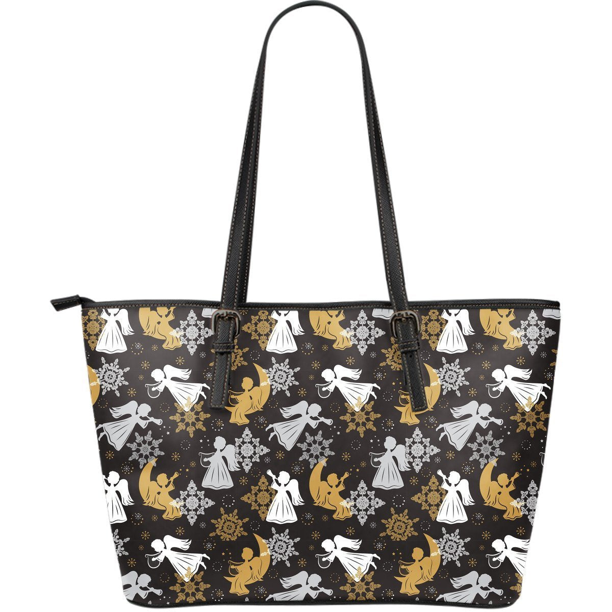 Angel Snowflake Print Pattern Leather Tote Bag-grizzshop