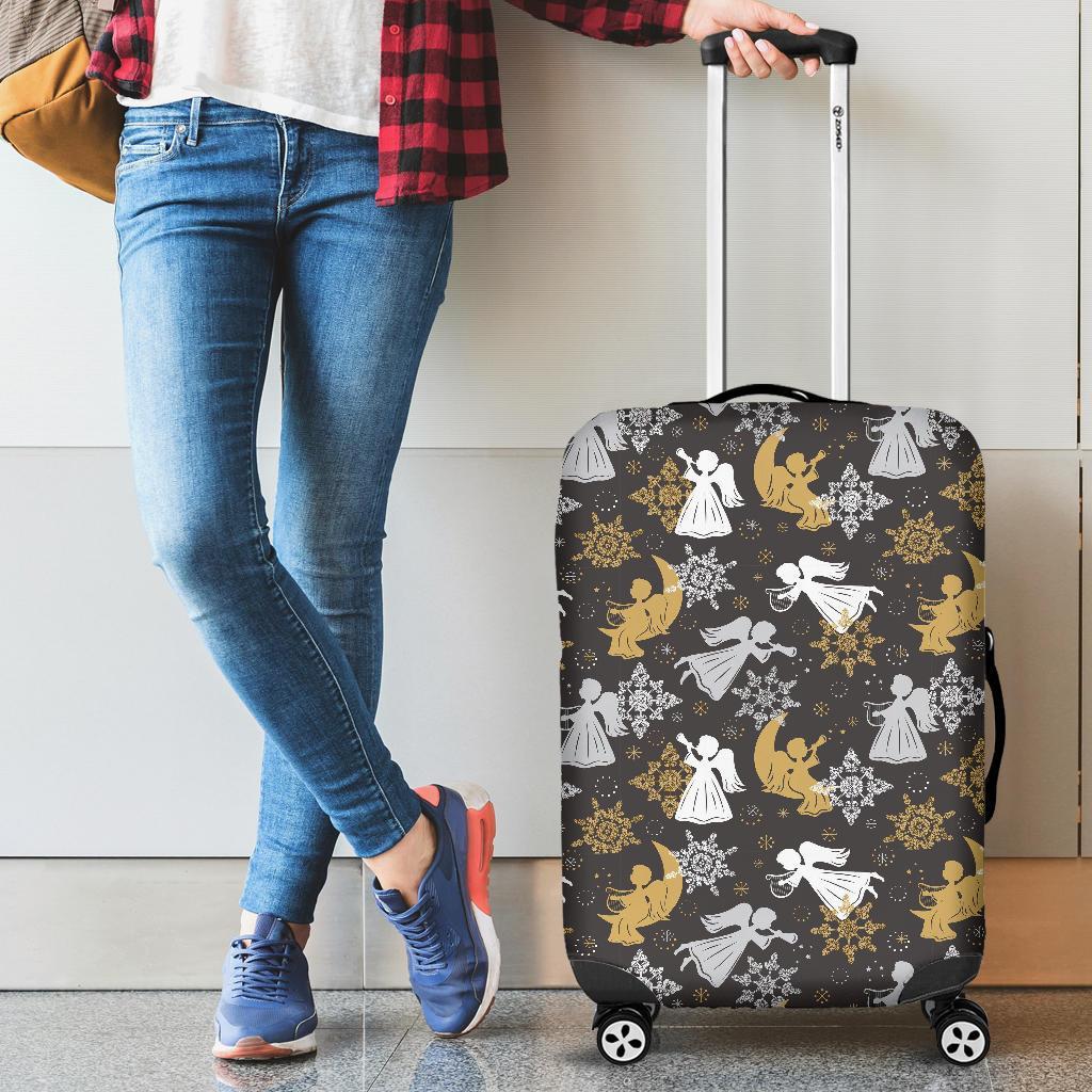 Angel Snowflake Print Pattern Luggage Cover Protector-grizzshop