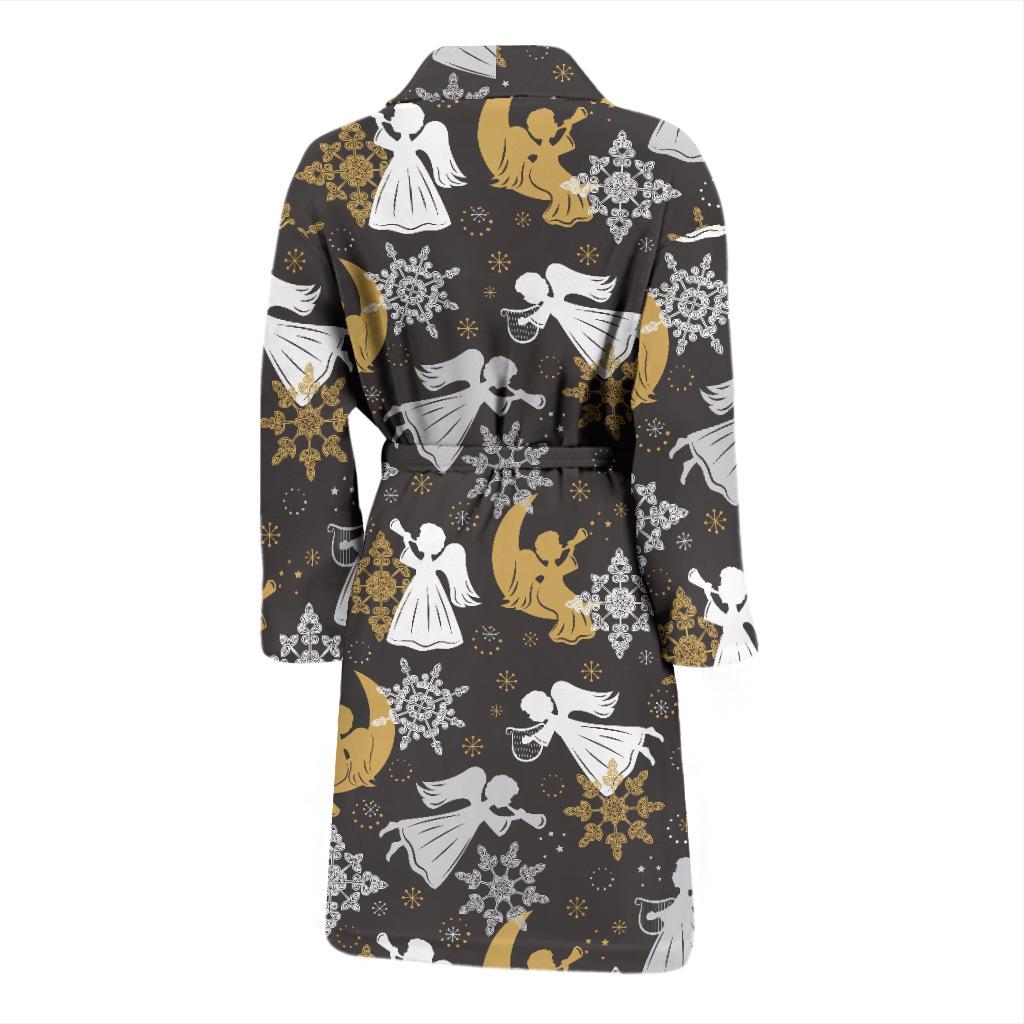 Angel Snowflake Print Pattern Men Long Robe-grizzshop