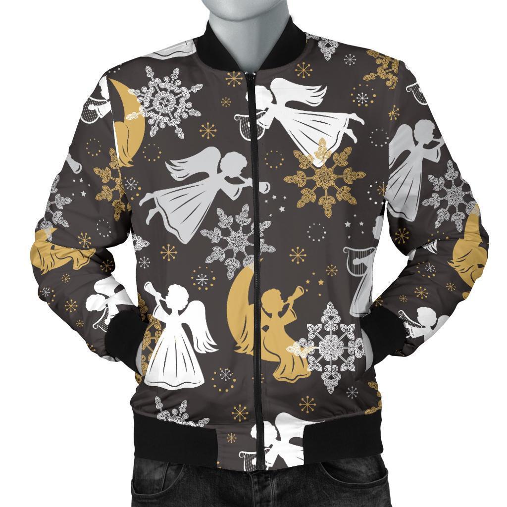 Angel Snowflake Print Pattern Men's Bomber Jacket-grizzshop